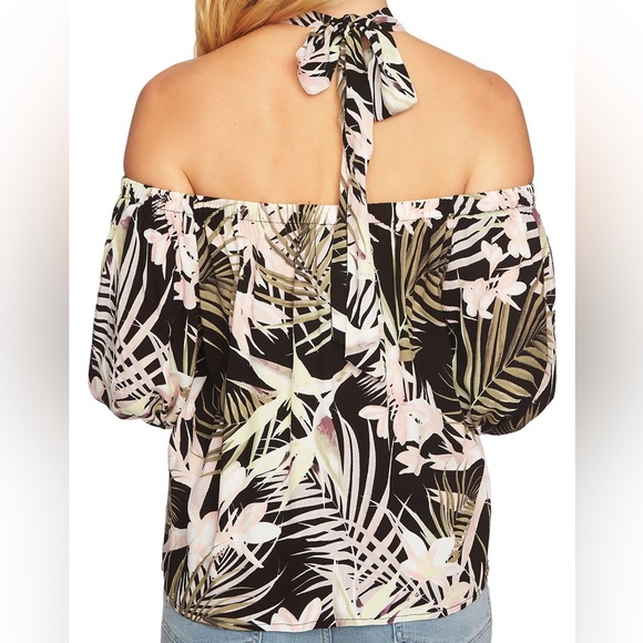 CeCe Soft Palms Off the Shoulder Halter Top Tropical Print Multicolour Small - Picture 2 of 6